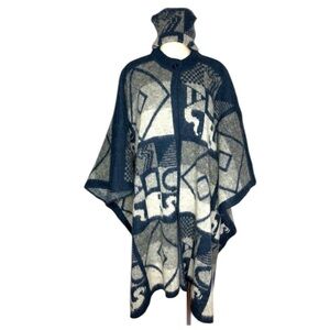 Vintage Alb new wool pattern print cape with matching hat